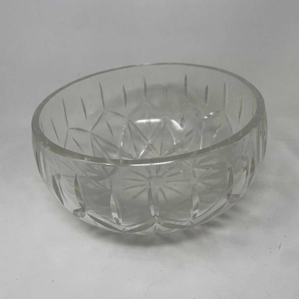 Block Crystal Starburst Cut Glass Serving Bowl 8 Inch Round Centerpiece Clear